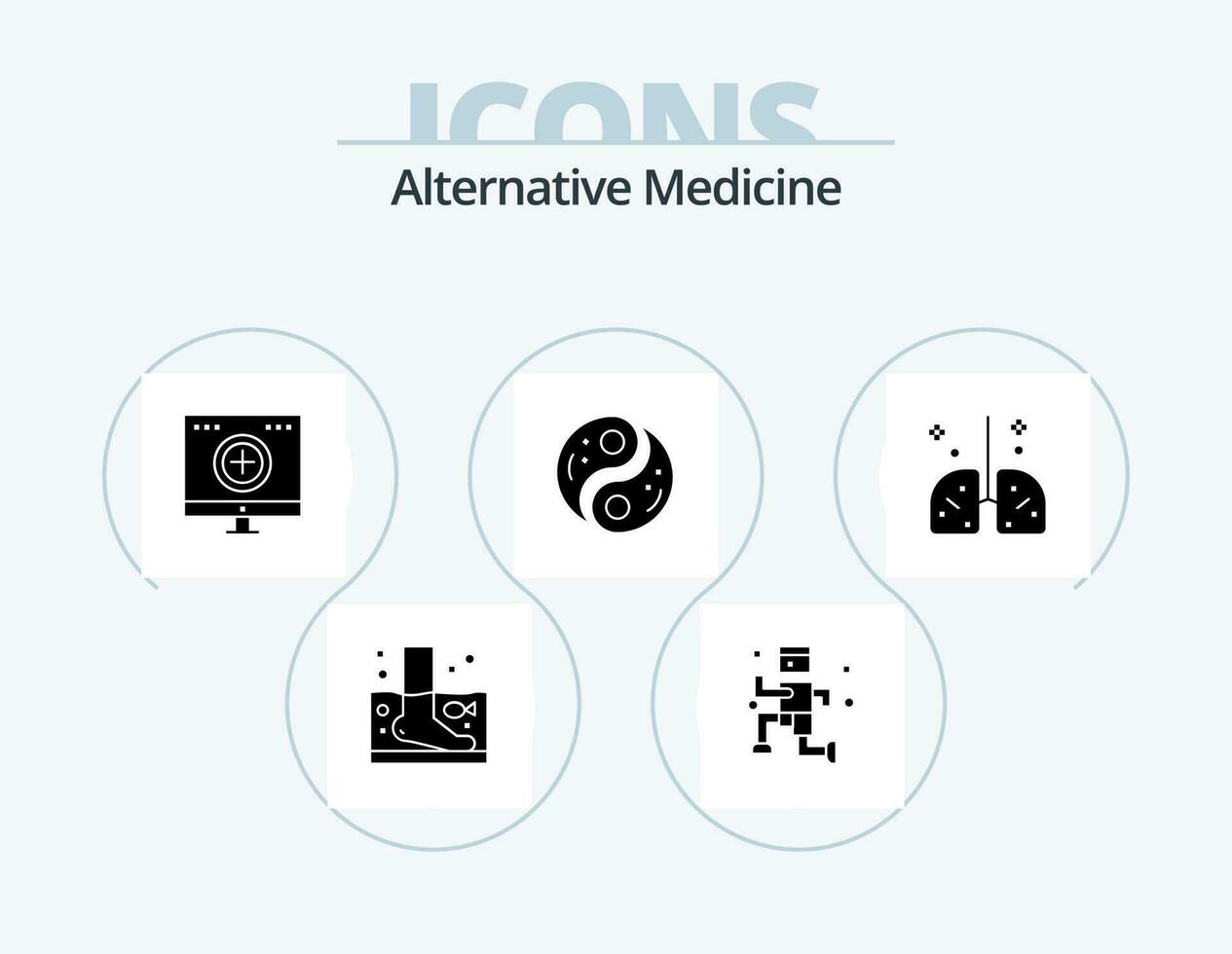 alternativ medicin glyf ikon packa 5 ikon design. yin. enhet. vård. taoism. återhämtning vektor