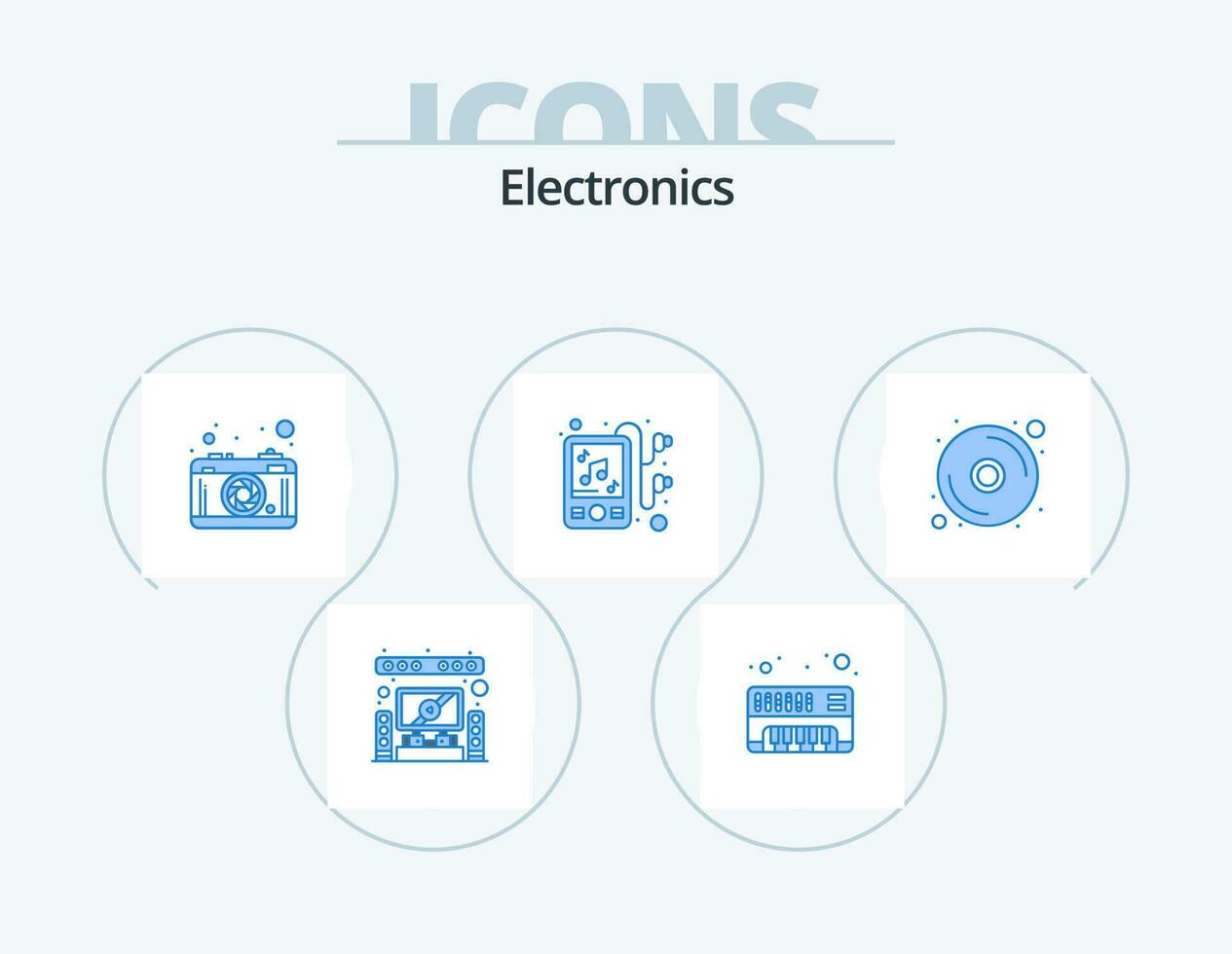 elektronik blå ikon packa 5 ikon design. . disk. fotografi. CD. hörlurar vektor