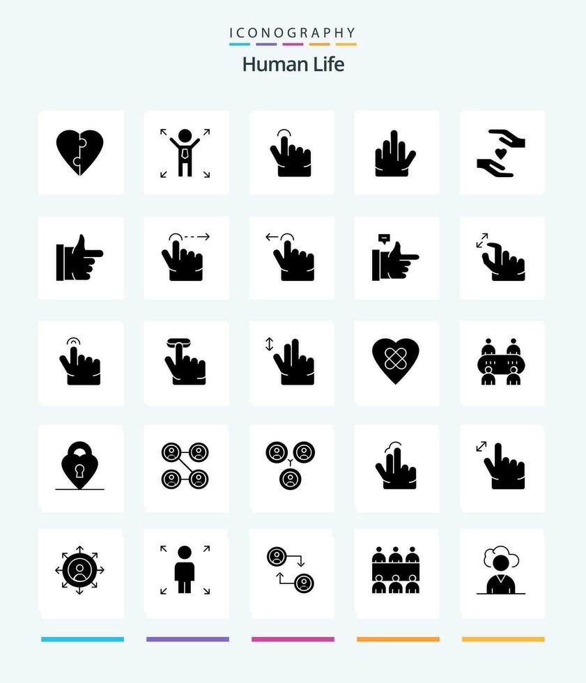 kreativ mänsklig 25 glyf fast svart ikon packa sådan som tummen upp. Gjort. Rör. kärlek. vård vektor