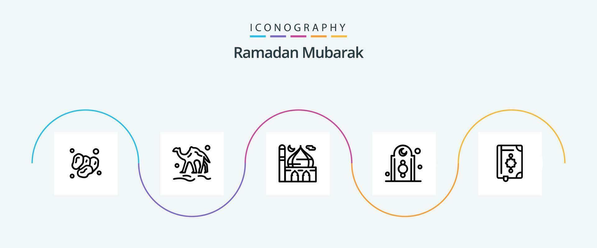 Ramadan Linie 5 Symbol Pack einschließlich Islam. Dekoration. Wüste. beten. Islam vektor