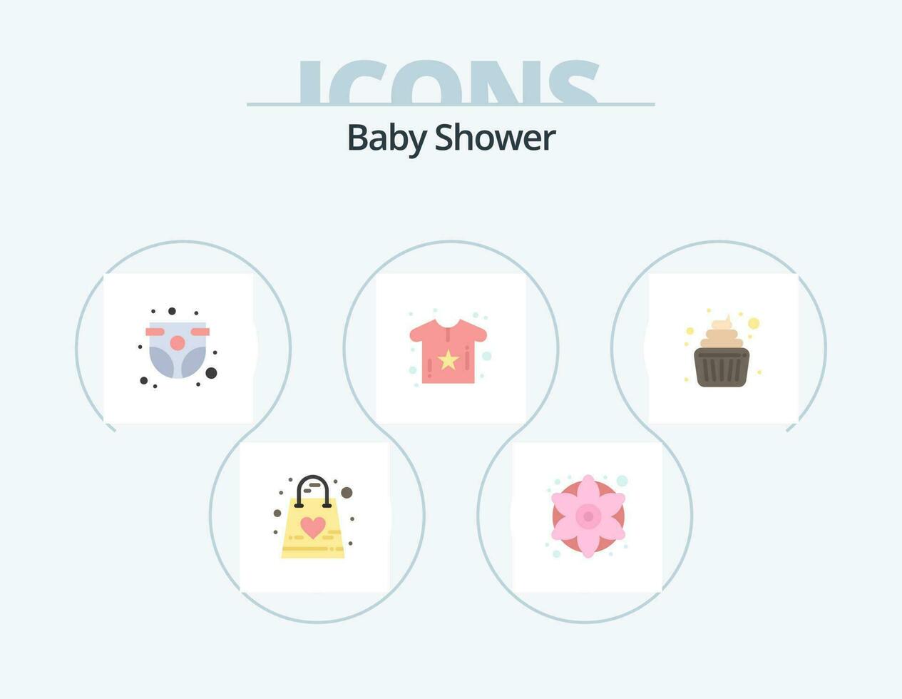 bebis dusch platt ikon packa 5 ikon design. skjorta. kropp. generisk blomma. bebis. barndom vektor