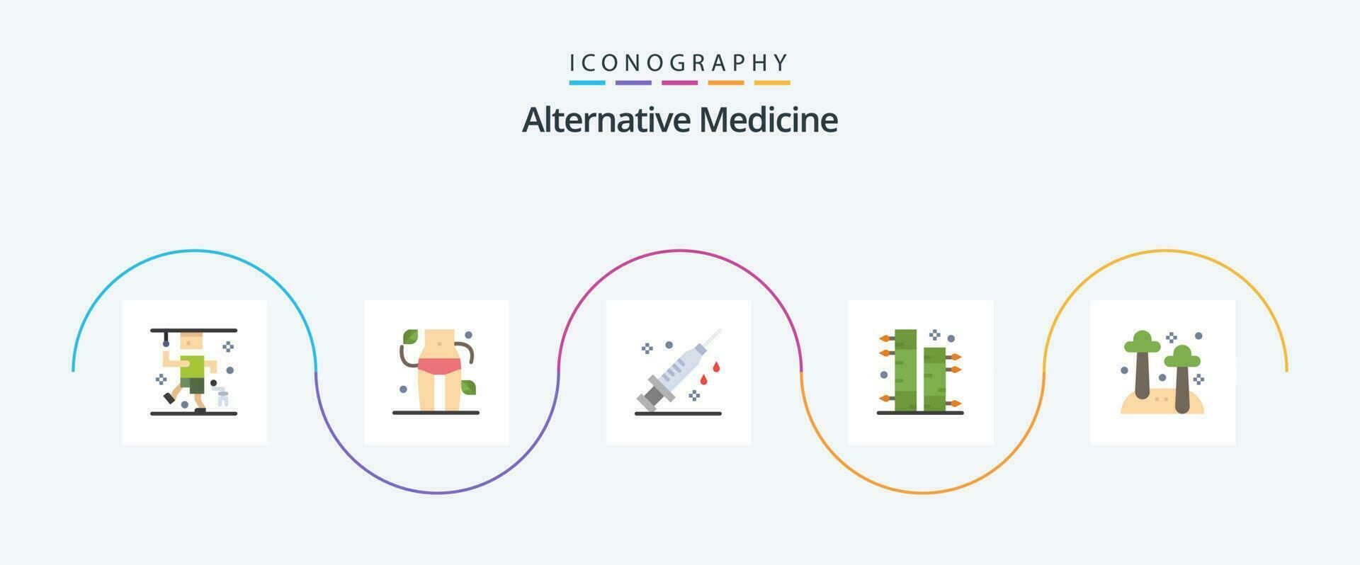 alternativ medicin platt 5 ikon packa Inklusive svampar. växt. sjukvård. trädgård. bambu vektor