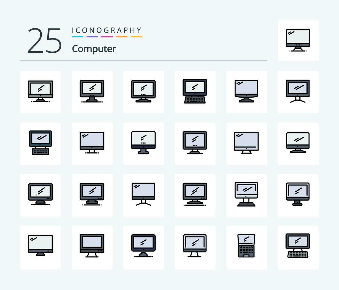 Computer 25 Linie gefüllt Symbol Pack einschließlich . Schicht 1. Laptop. Stk. Gerät vektor