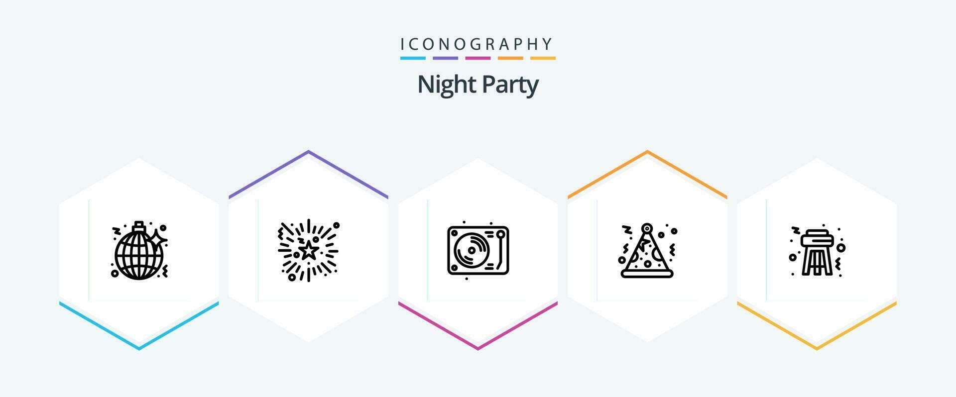 natt fest 25 linje ikon packa Inklusive fest. pall. firande. natt. hatt vektor