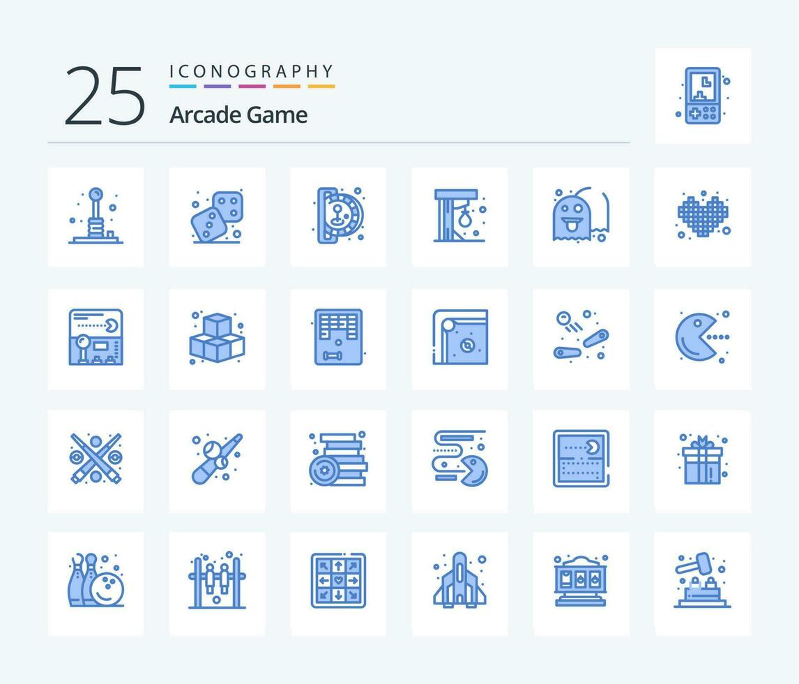 Arkade 25 Blau Farbe Symbol Pack einschließlich Geist. Spiel. spielen. Spaß. abspielen vektor