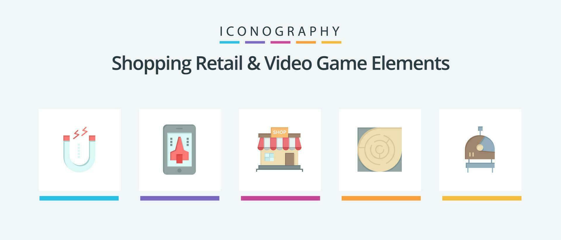 shoping detaljhandeln och video spel element platt 5 ikon packa Inklusive mönster. labyrint. affär. Karta. marknadsföra. kreativ ikoner design vektor