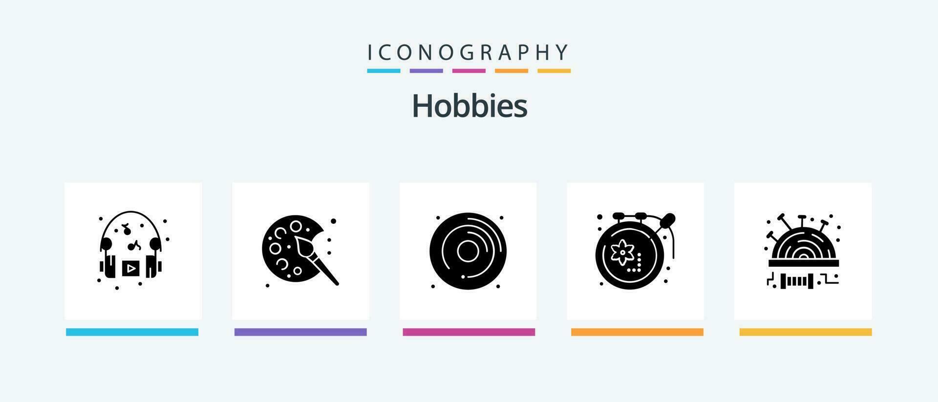 Hobbys Glyphe 5 Symbol Pack einschließlich Nadelkissen. Hobbys. CD. Design. Kunst. kreativ Symbole Design vektor