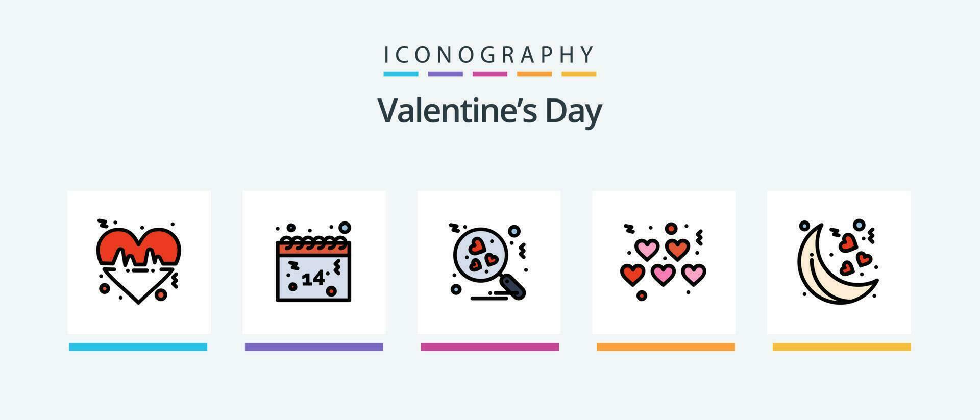 valentines dag linje fylld 5 ikon packa Inklusive hjärta. kärlek. bröllop. datum. romantik. kreativ ikoner design vektor