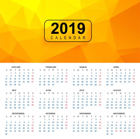 Schöne 2019 bunte Kalenderschablone mit Polygon backgroun vektor