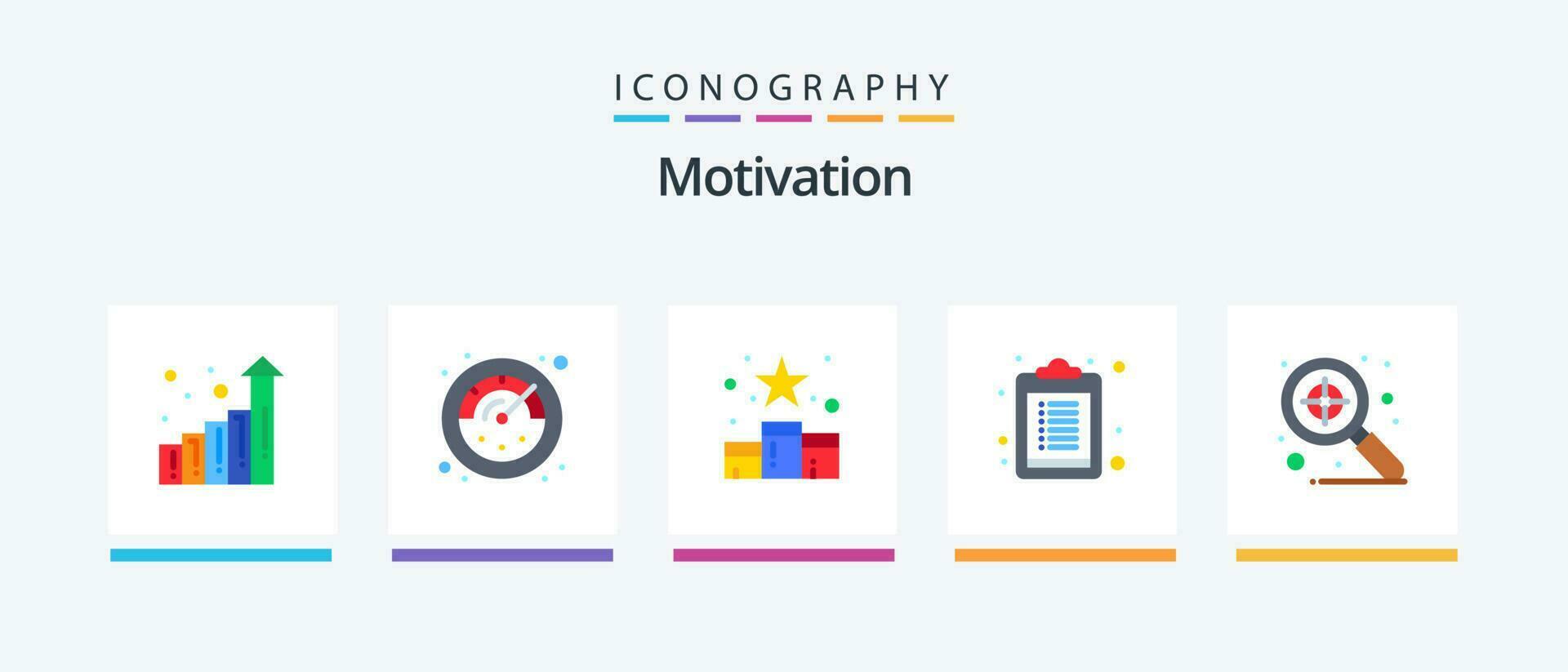 Motivation eben 5 Symbol Pack einschließlich . suchen. Bewertung. Fokus. Zwischenablage. kreativ Symbole Design vektor