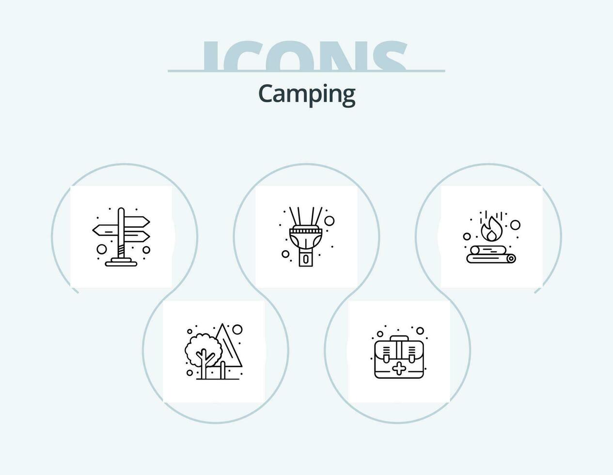 camping linje ikon packa 5 ikon design. . . nöt. pilar. vägbeskrivning vektor