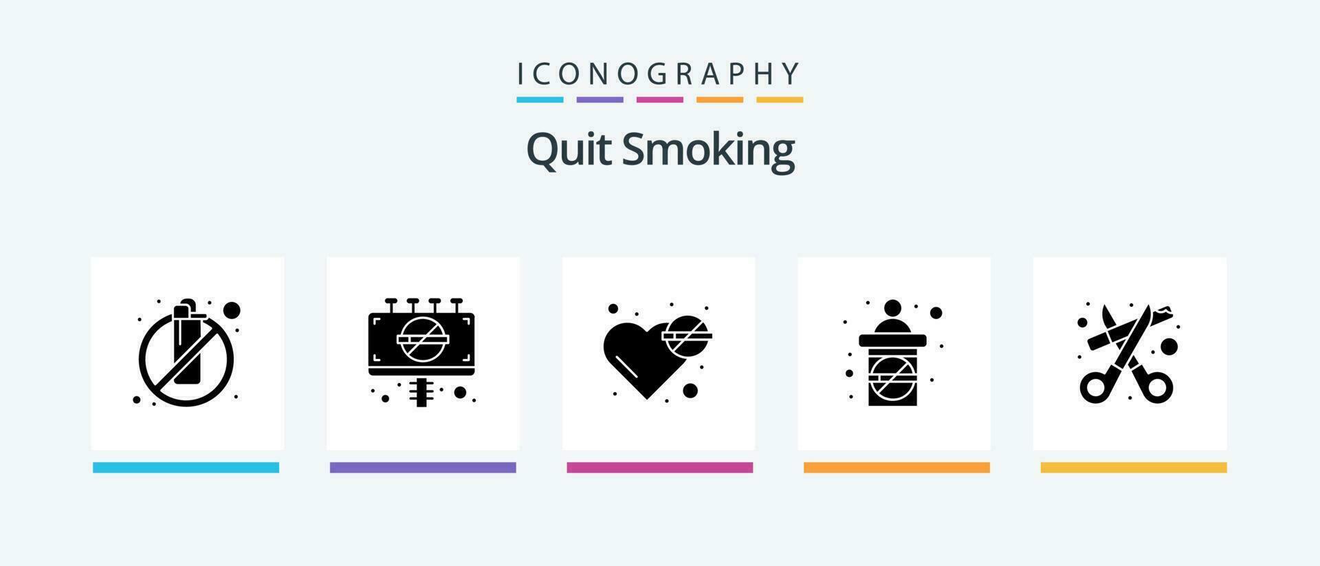 sluta rökning glyf 5 ikon packa Inklusive sjukvård. rökning. cigarett. problem. hjärta. kreativ ikoner design vektor