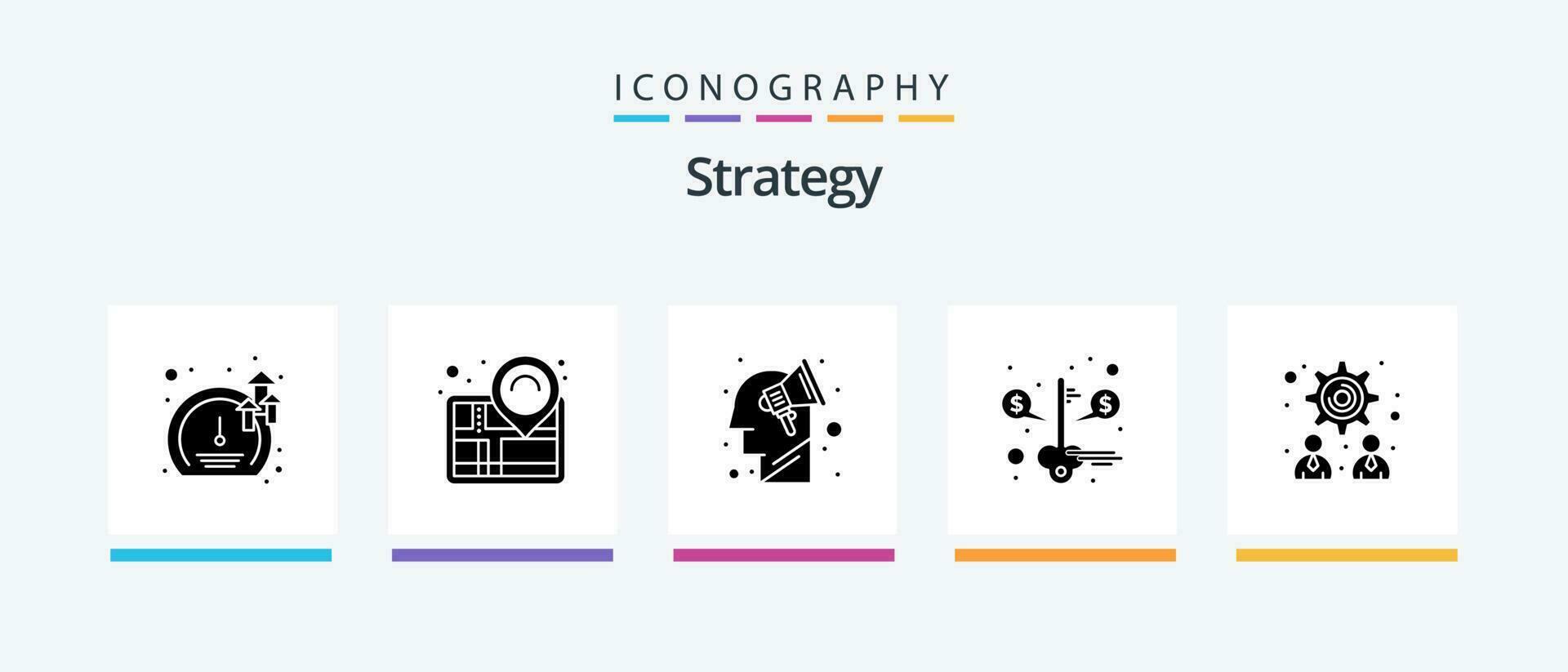 strategi glyf 5 ikon packa Inklusive förvaltning. sparande. kampanj. pengar.. kreativ ikoner design vektor