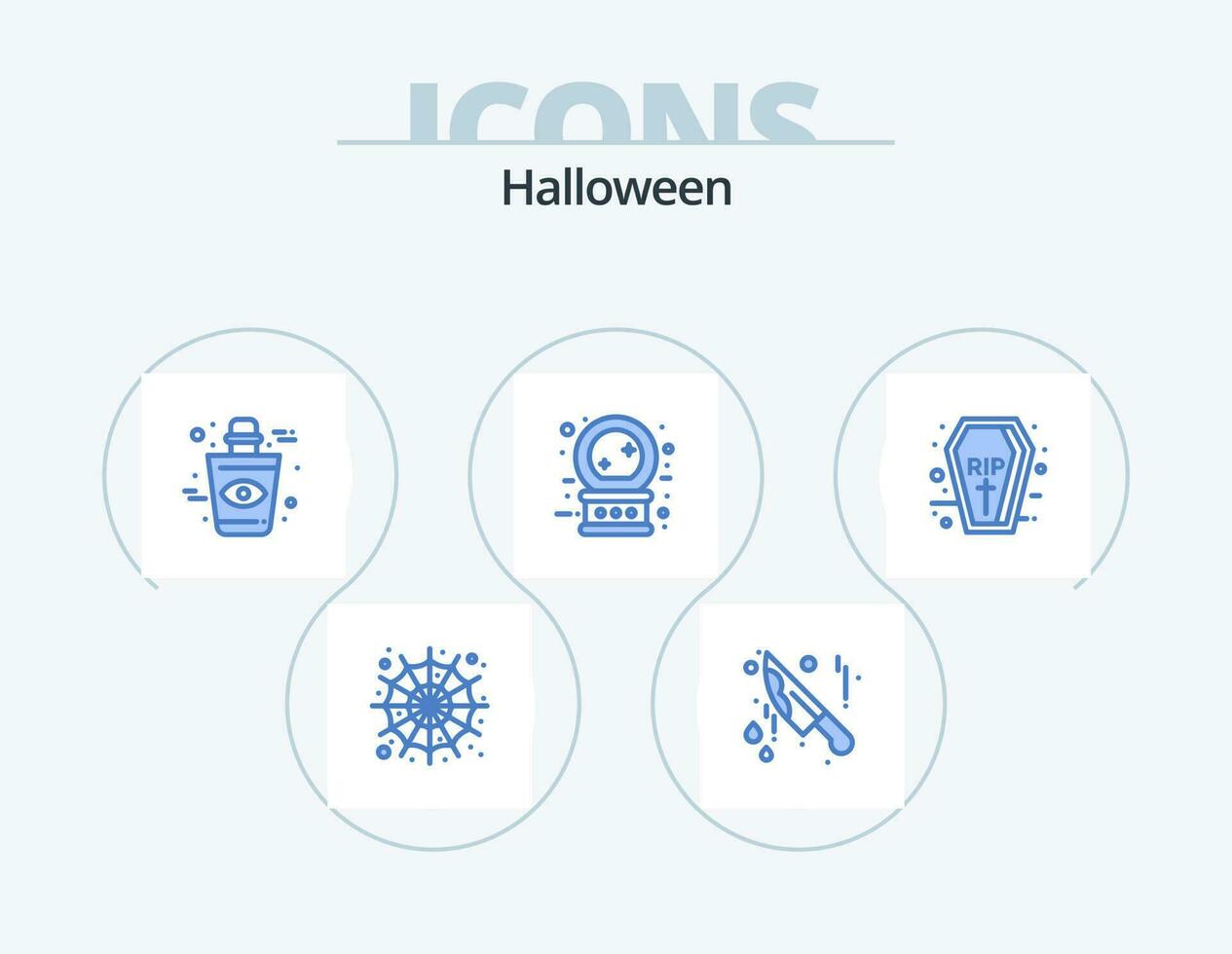 halloween blå ikon packa 5 ikon design. högtider. Kista. flaska. magi. framtida vektor