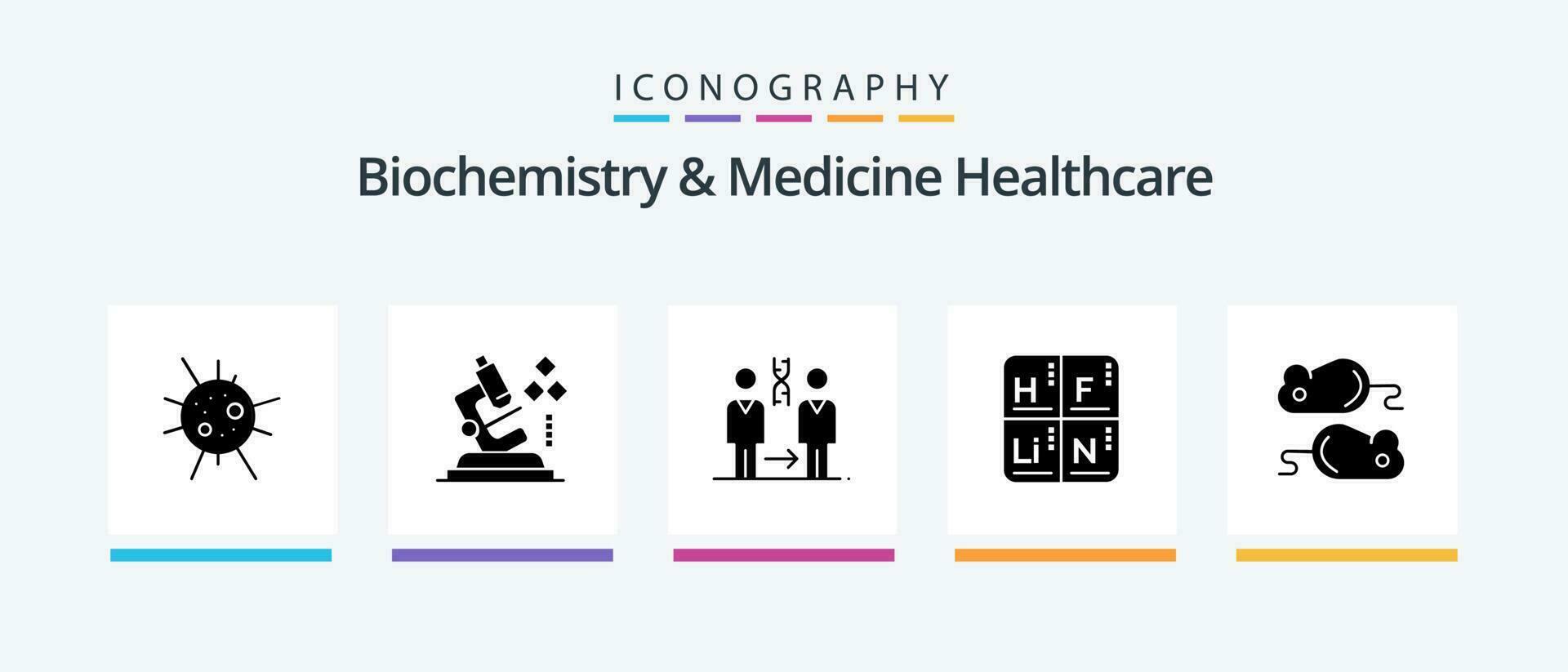 biokemi och medicin sjukvård glyf 5 ikon packa Inklusive testng. medicinsk. kloning. element. periodisk. kreativ ikoner design vektor