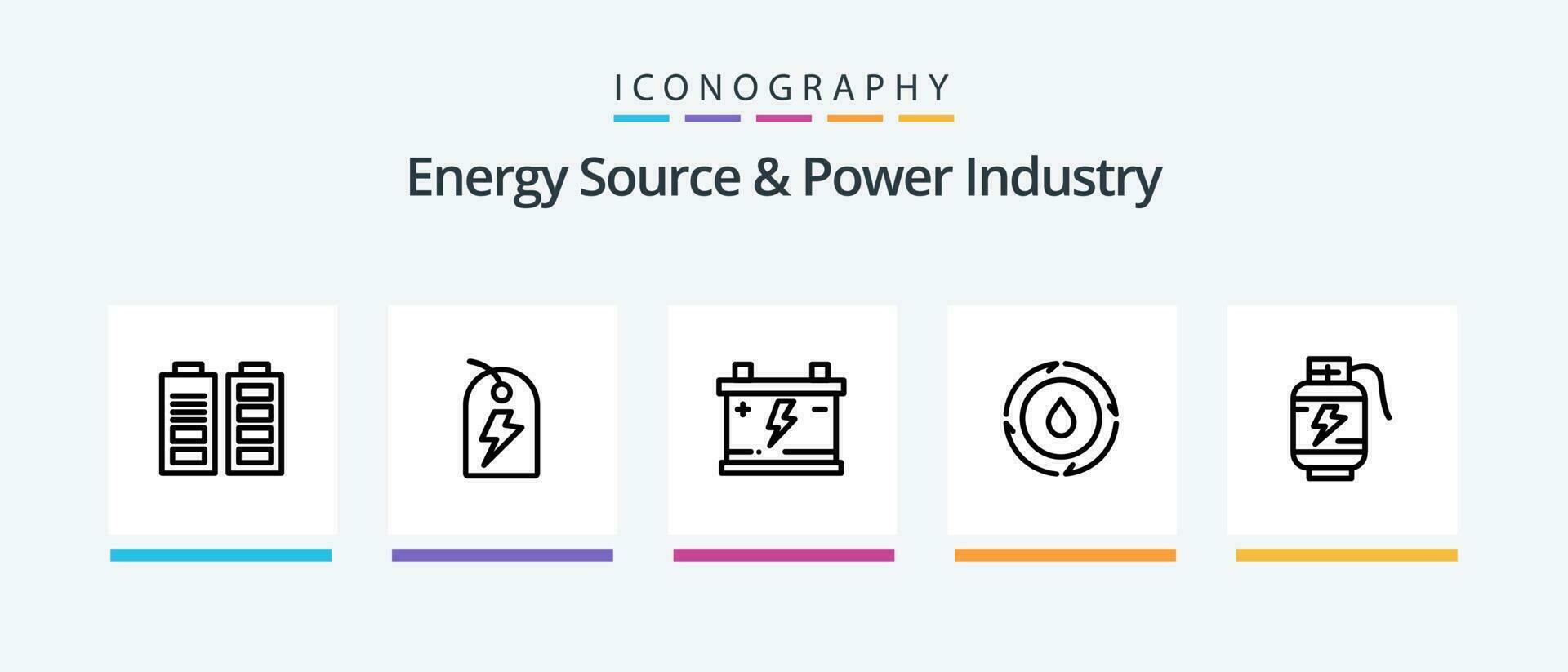 Energie Quelle und Leistung Industrie Linie 5 Symbol Pack einschließlich Natur. Wasser. Licht Birne. Energie. Labor. kreativ Symbole Design vektor