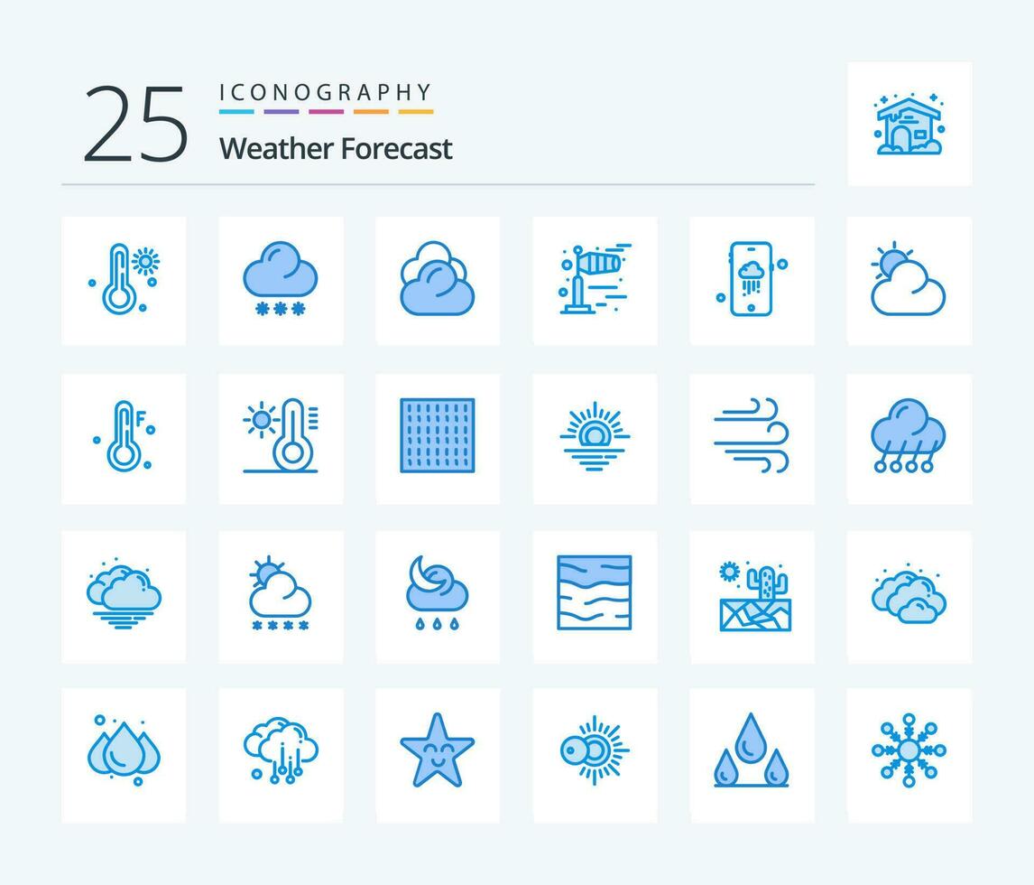 väder 25 blå Färg ikon packa Inklusive Sol. väder. moln. mobil. väder vektor