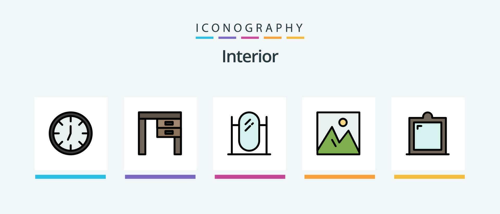 interiör linje fylld 5 ikon packa Inklusive fönster. möbel. dekor. dekor. interiör. kreativ ikoner design vektor