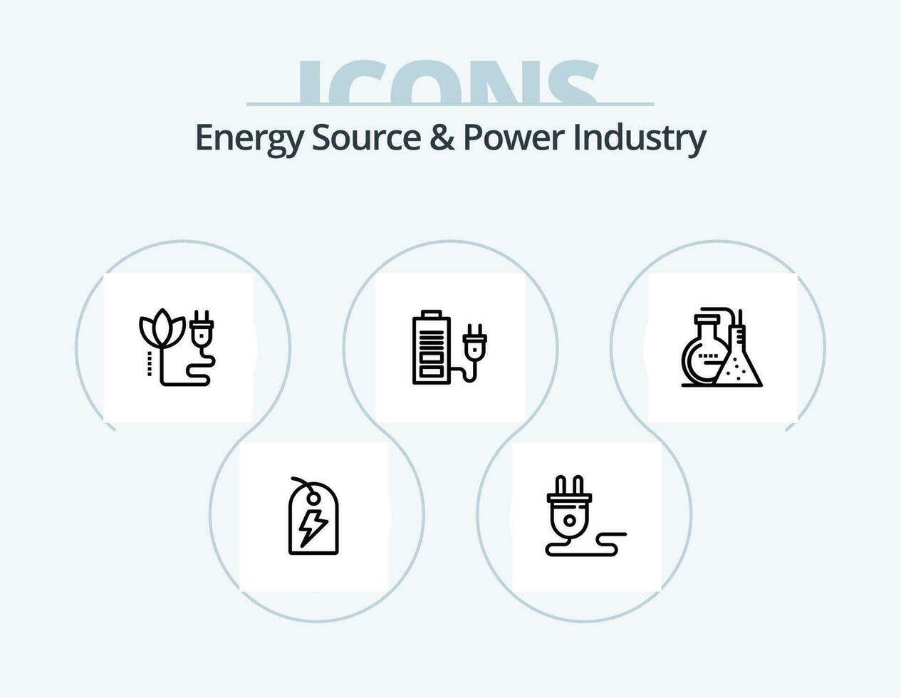 energi källa och kraft industri linje ikon packa 5 ikon design. batteri. labb. redskap. kraft. atom vektor
