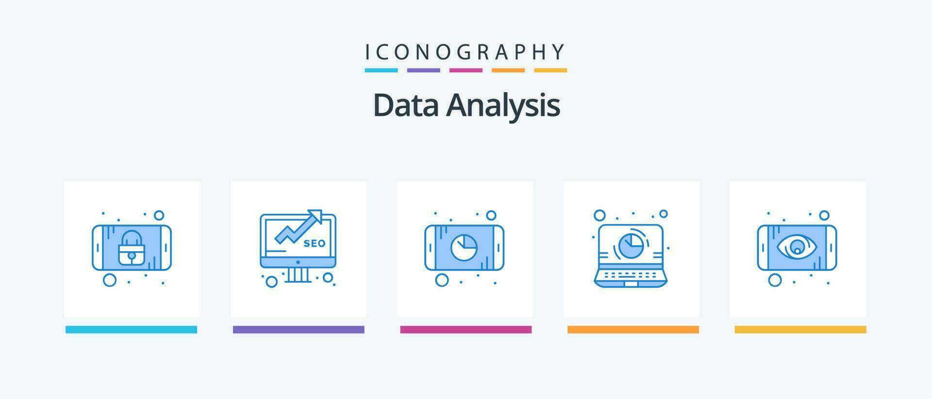 Daten Analyse Blau 5 Symbol Pack einschließlich Bericht. Computer. seo. Datenbank. Handy, Mobiltelefon. kreativ Symbole Design vektor