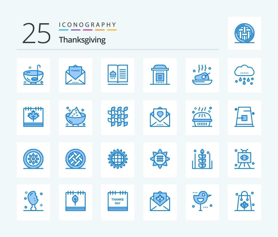das Erntedankfest 25 Blau Farbe Symbol Pack einschließlich Halloween. Feier. Danke. das Erntedankfest. Speisekarte vektor
