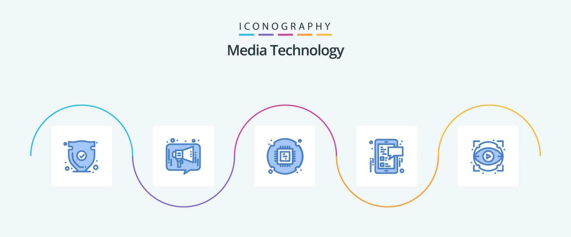 media teknologi blå 5 ikon packa Inklusive mobil. social. media. Facebook. processor vektor