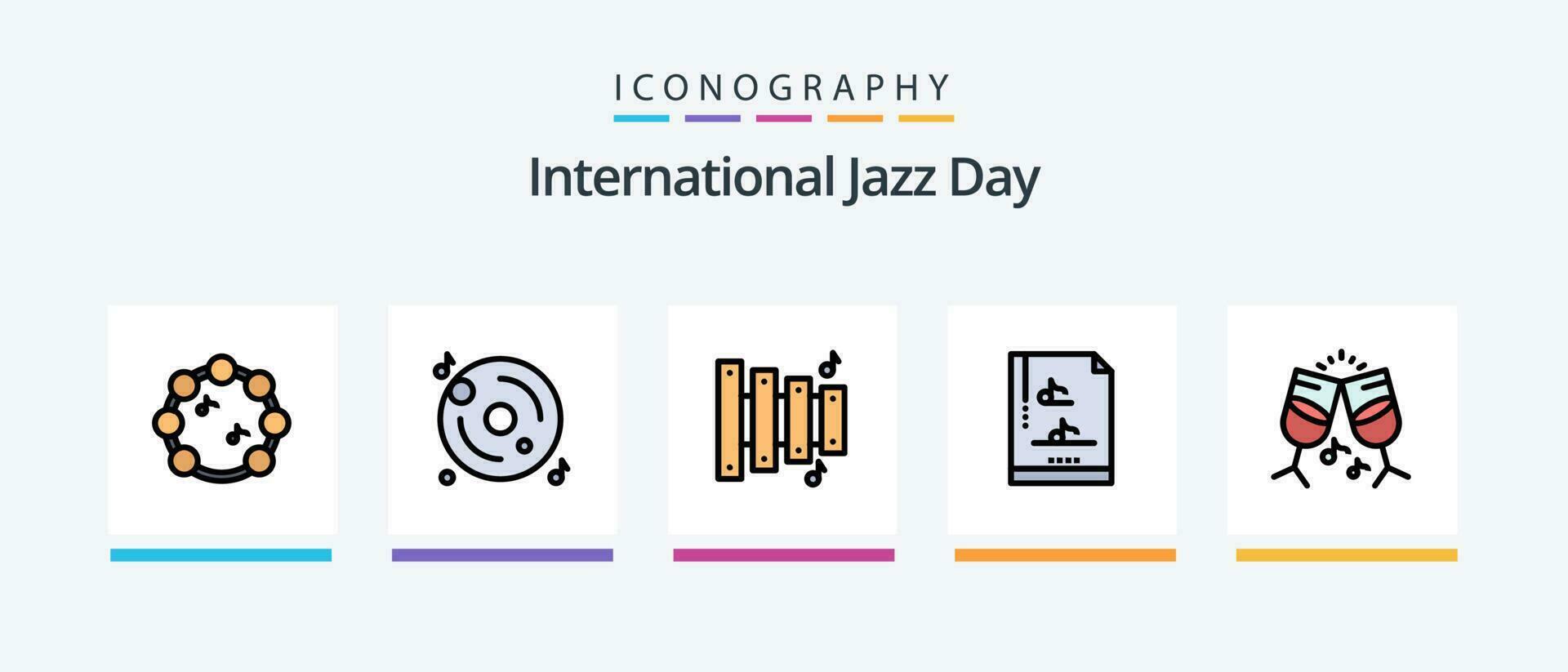 International Jazz Tag Linie gefüllt 5 Symbol Pack einschließlich abspielen . Instrument . Datei . Universität. kreativ Symbole Design vektor