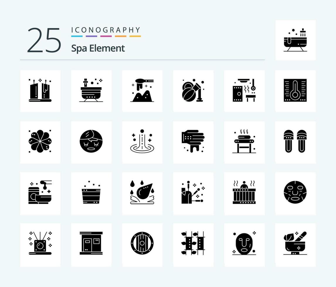 spa element 25 fast glyf ikon packa Inklusive koppla av. spa. yoga. olja. trä- vektor