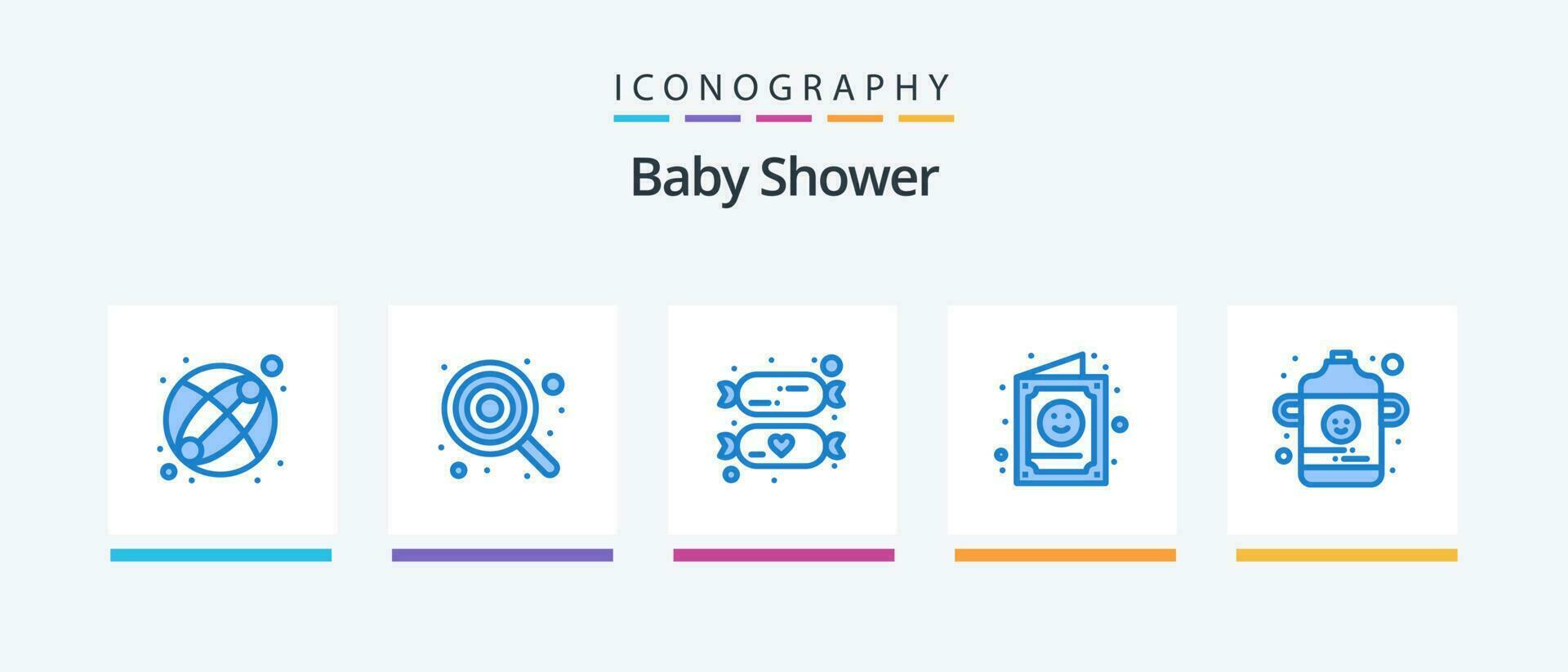 Baby Dusche Blau 5 Symbol Pack einschließlich Baby. Einladung. Baby. Niedlich. Karte. kreativ Symbole Design vektor