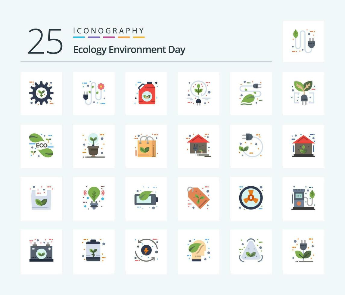 ekologi 25 platt Färg ikon packa Inklusive elektricitet. energi. elektriker. elektrisk. grön vektor