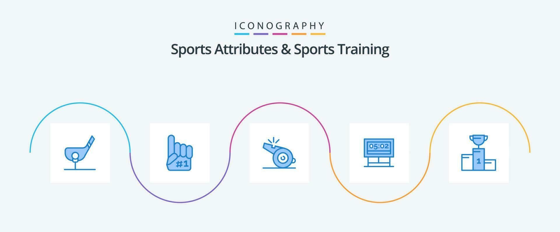 sporter attribut och sporter Träning blå 5 ikon packa Inklusive skål. Göra. sport. spel. vissla vektor