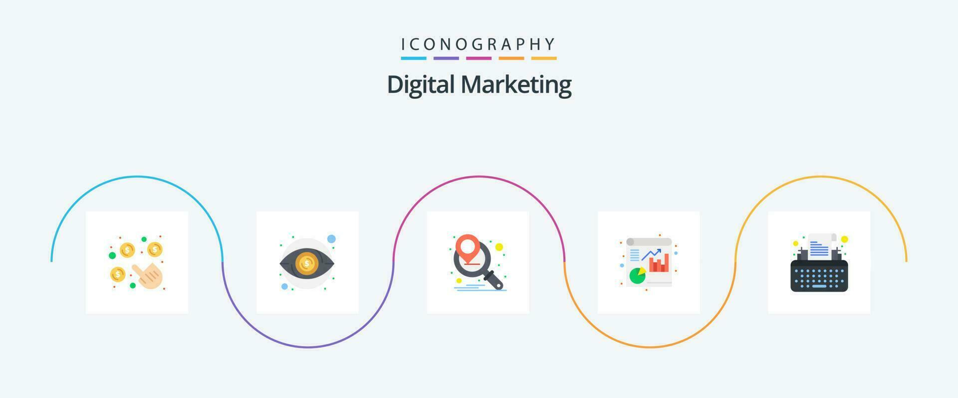 digital marknadsföring platt 5 ikon packa Inklusive författare. typ. marknadsföring kampanj. nycklar. fil vektor