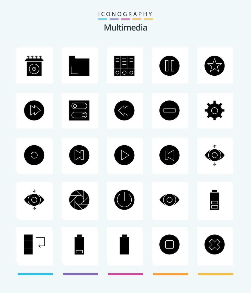 kreativ Multimedia 25 Glyphe solide schwarz Symbol Pack eine solche wie schalten. Multimedia. Unterlagen. nach vorne. Multimedia vektor