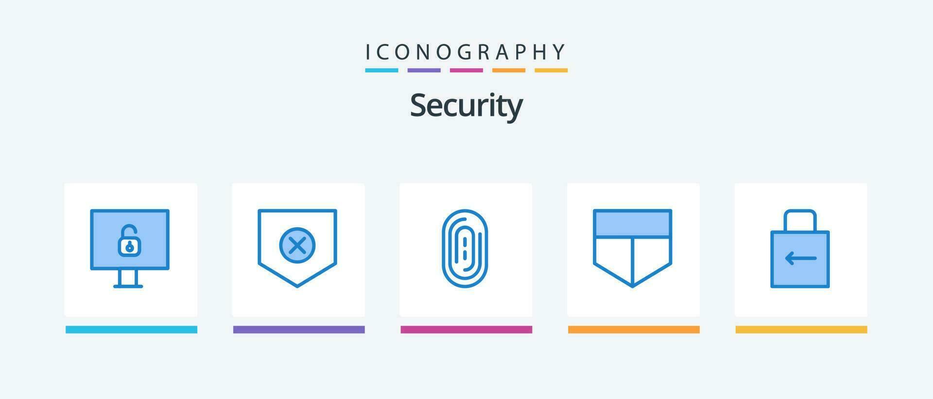 säkerhet blå 5 ikon packa Inklusive . säkerhet. fingeravtryck. låsa vaddera. pil. kreativ ikoner design vektor