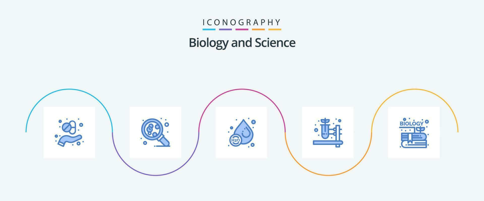 Biologie Blau 5 Symbol Pack einschließlich Garten. Buch. tropfen. Homöopathie. Kräuter- Apotheke vektor