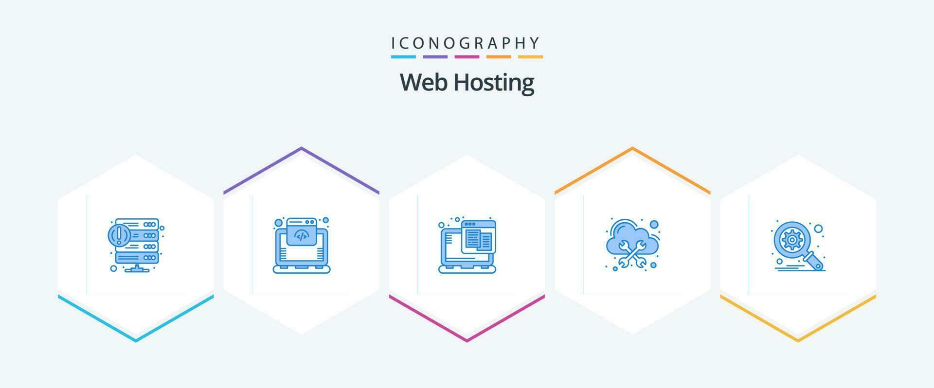 webb värd 25 blå ikon packa Inklusive databas. förvaltning. uppkopplad. värdskap. webb vektor