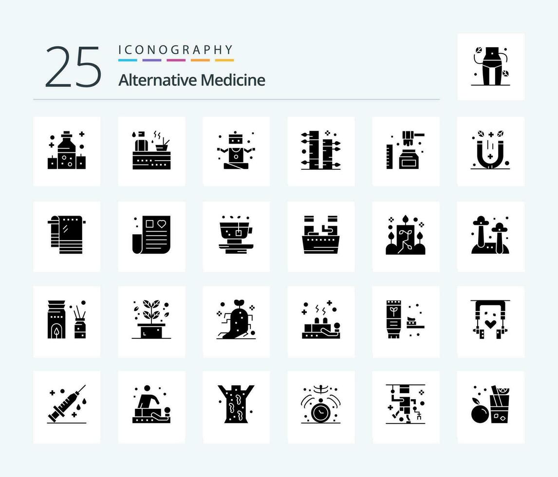 Alternative Medizin 25 solide Glyphe Symbol Pack einschließlich Honig. Pflanze. Übung. Garten. Bambus vektor