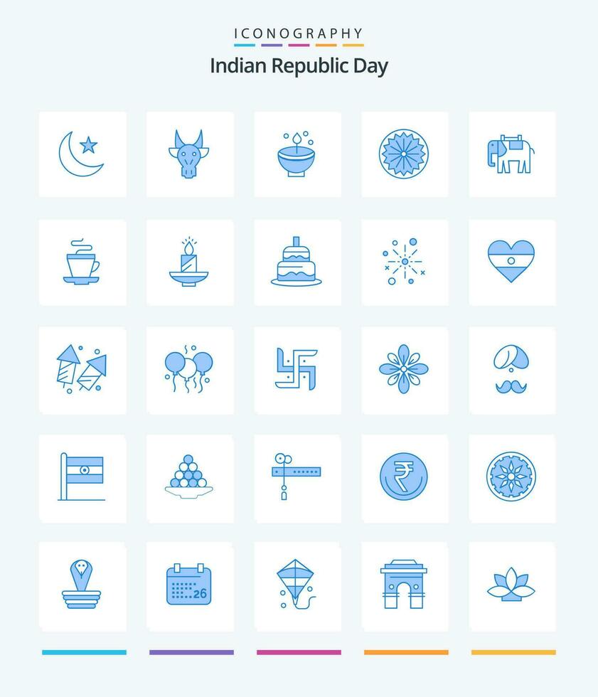 kreativ indisch Republik Tag 25 Blau Symbol Pack eine solche wie Flagge. Licht. Schädel. Lampe. Diwali vektor