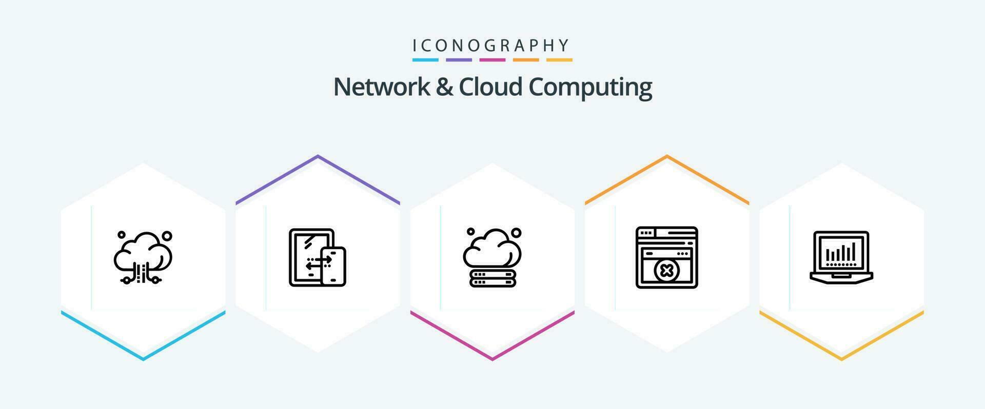 Netzwerk und Wolke Computing 25 Linie Symbol Pack einschließlich Technologie. Laptop. Wolke. Fehlertechnologie. Netz Seite vektor