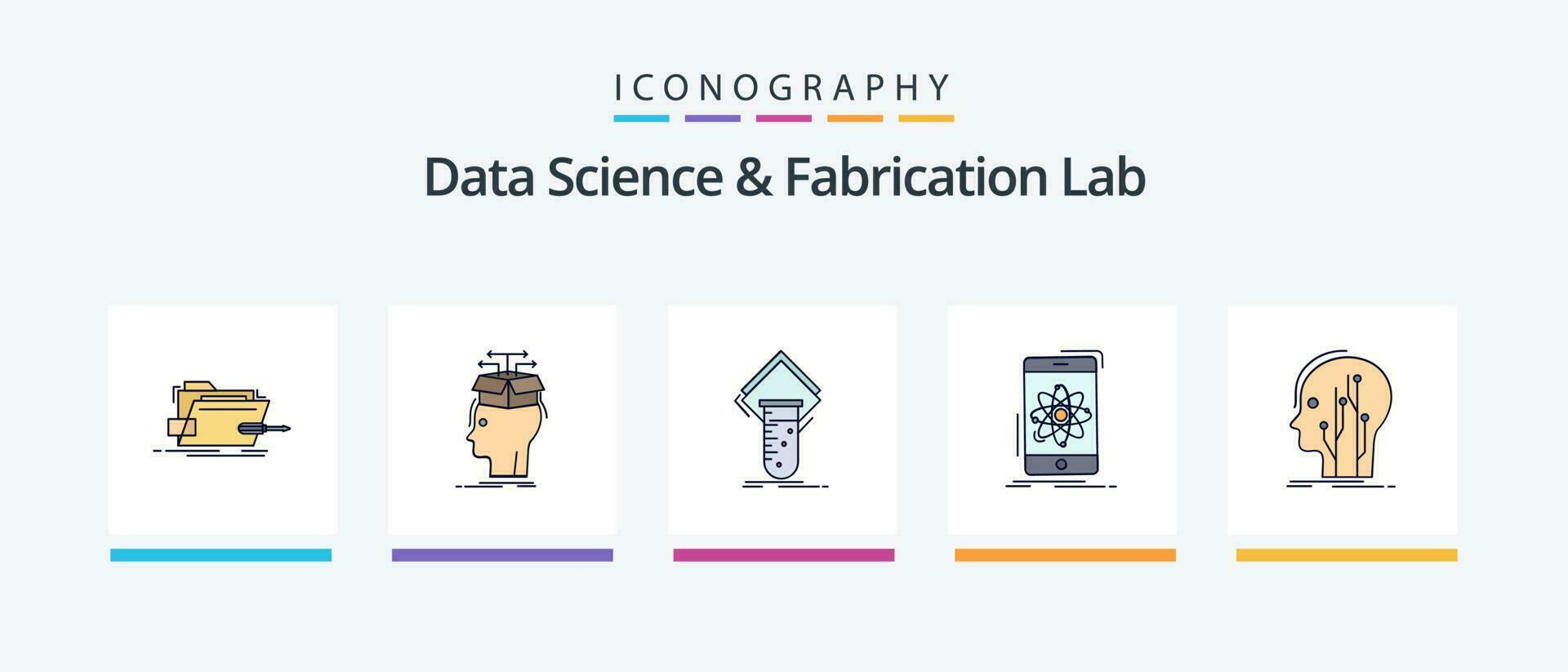 Daten Wissenschaft und Herstellung Labor Linie gefüllt 5 Symbol Pack einschließlich selbstgemacht. bauen. Diagramm. Geist. hacken. kreativ Symbole Design vektor