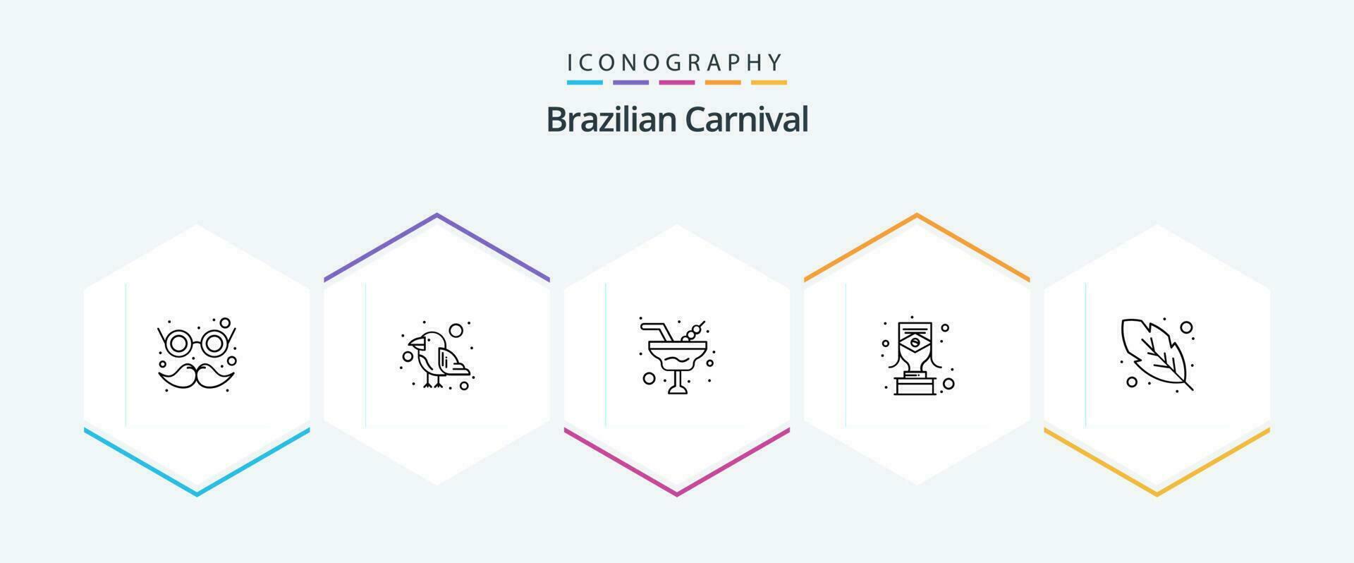 Brasilianer Karneval 25 Linie Symbol Pack einschließlich Feder. vergeben. Champagner. Trophäe. Brasilianer vektor