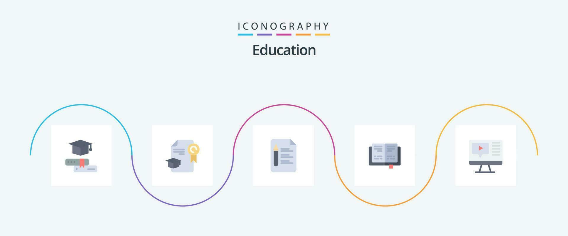 Bildung eben 5 Symbol Pack einschließlich Video. Computer. Datei. Wissen. Buch vektor