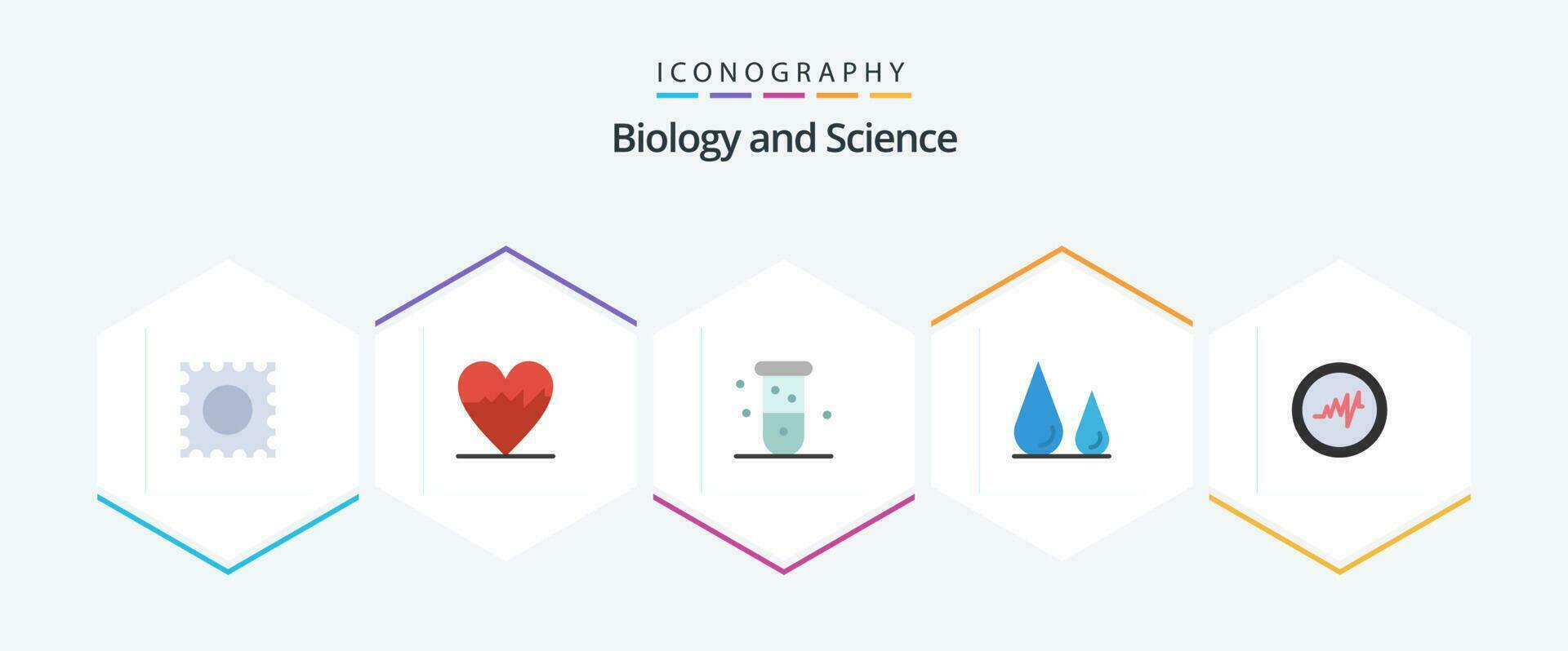 Biologie 25 eben Symbol Pack einschließlich . Impuls. Chemie. Herz. Labor vektor