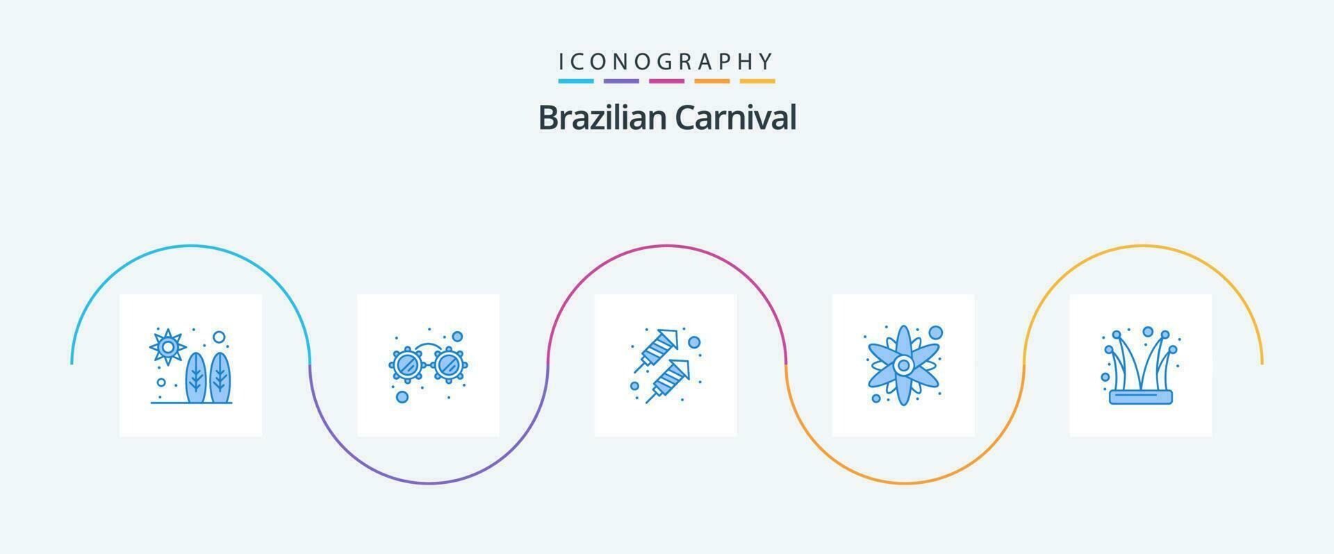 brasiliansk karneval blå 5 ikon packa Inklusive joker keps. gycklare. fest. clown. Sol blomma vektor