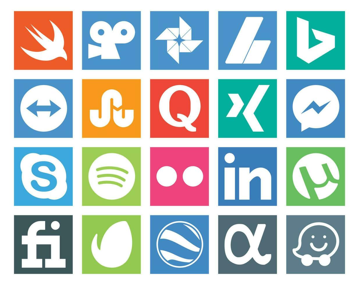 20 Sozial Medien Symbol Pack einschließlich Torrent flickr quora spotify Skype vektor