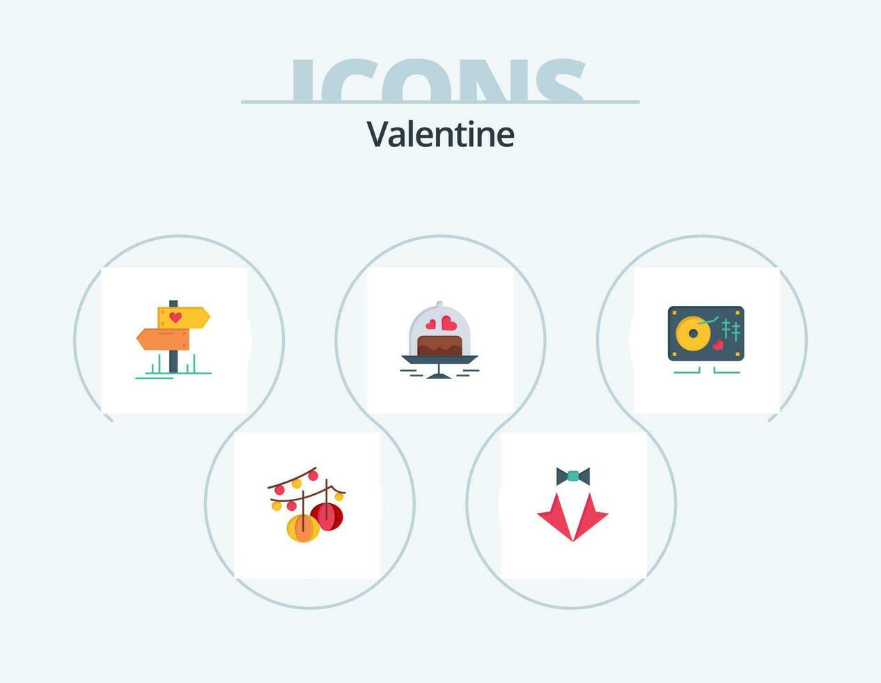 valentine platt ikon packa 5 ikon design. kärlek. alla hjärtans dag. rosett. alla hjärtans dag. slips vektor