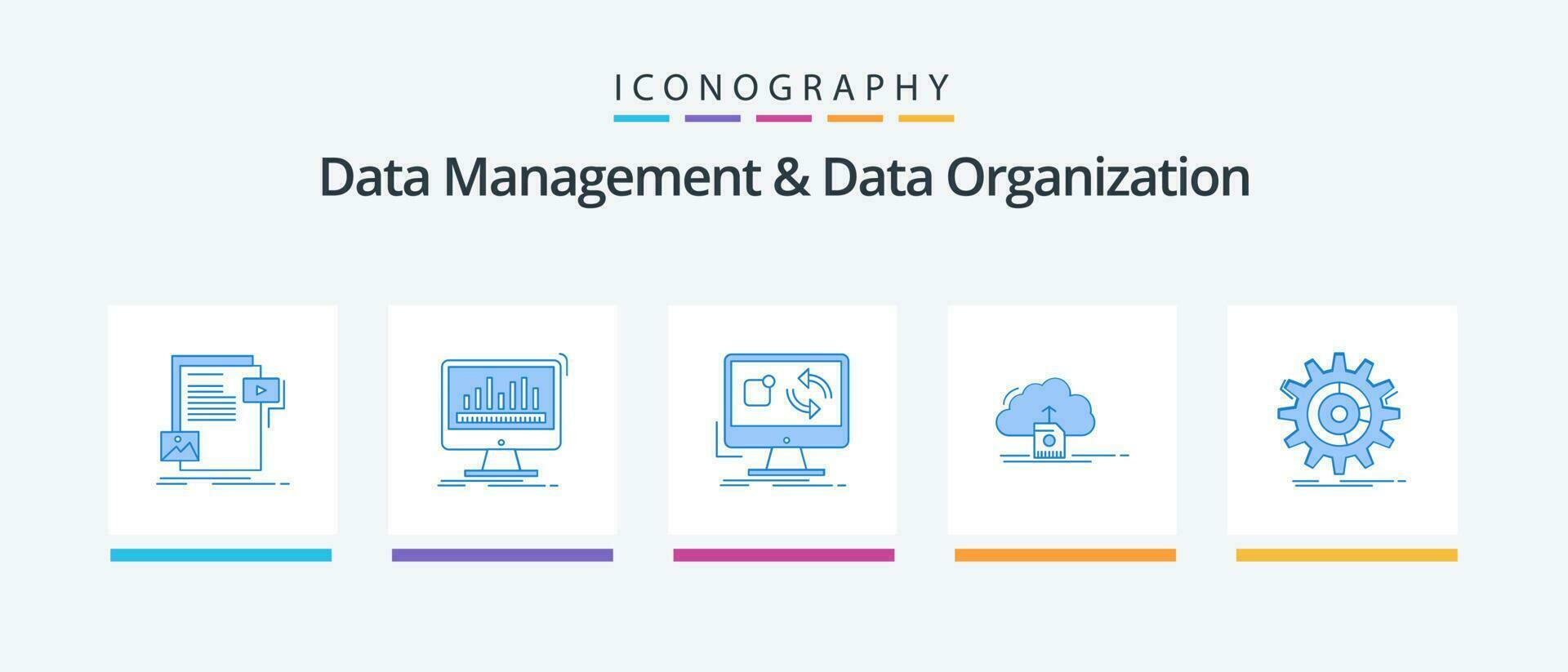 Daten Verwaltung und Daten Organisation Blau 5 Symbol Pack einschließlich speichern. Wolke. Daten. synchronisieren. Anwendung. kreativ Symbole Design vektor