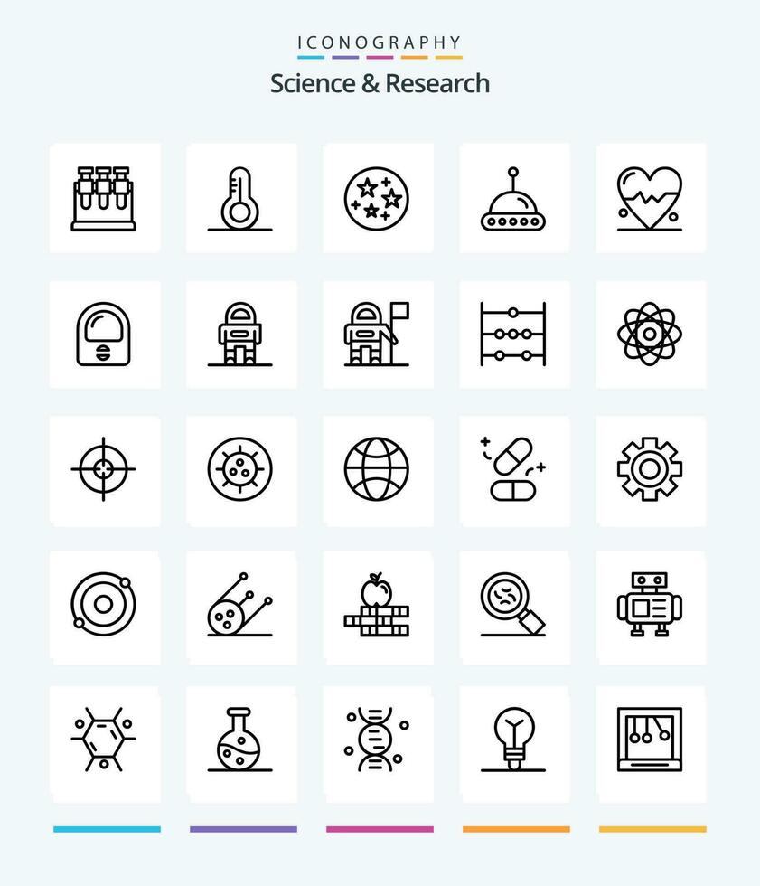 kreativ vetenskap 25 översikt ikon packa sådan som kostym. astronaut. stjärnor. vetenskap. slå vektor
