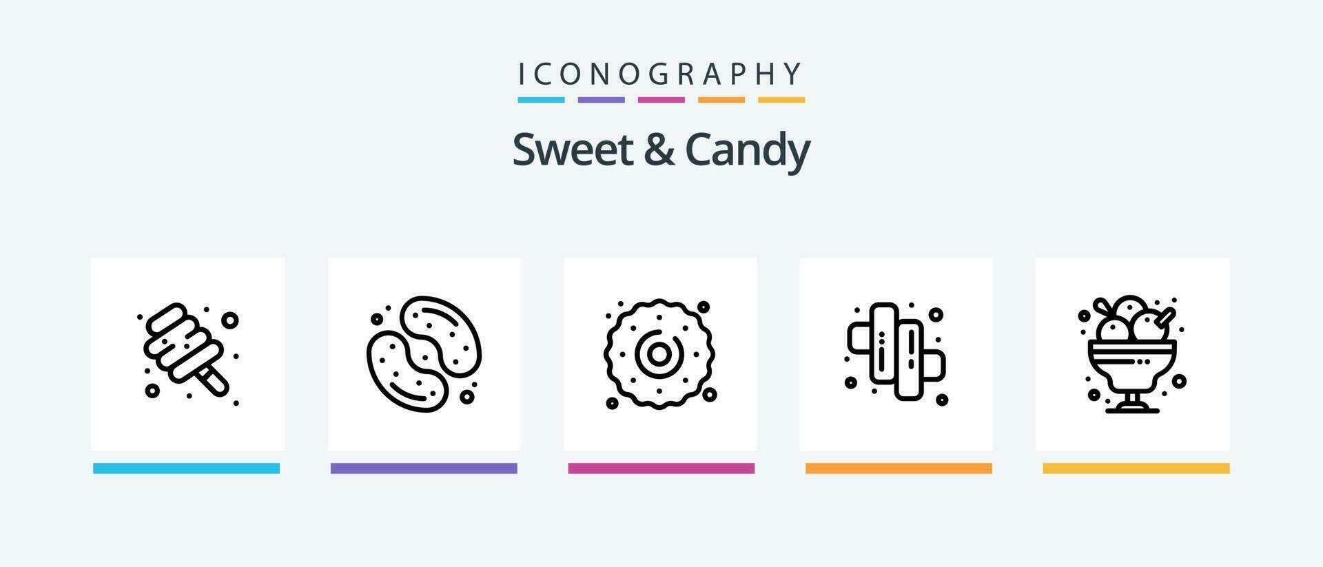ljuv och godis linje 5 ikon packa Inklusive bröd. ljuv. sötsaker. mat. munk. kreativ ikoner design vektor