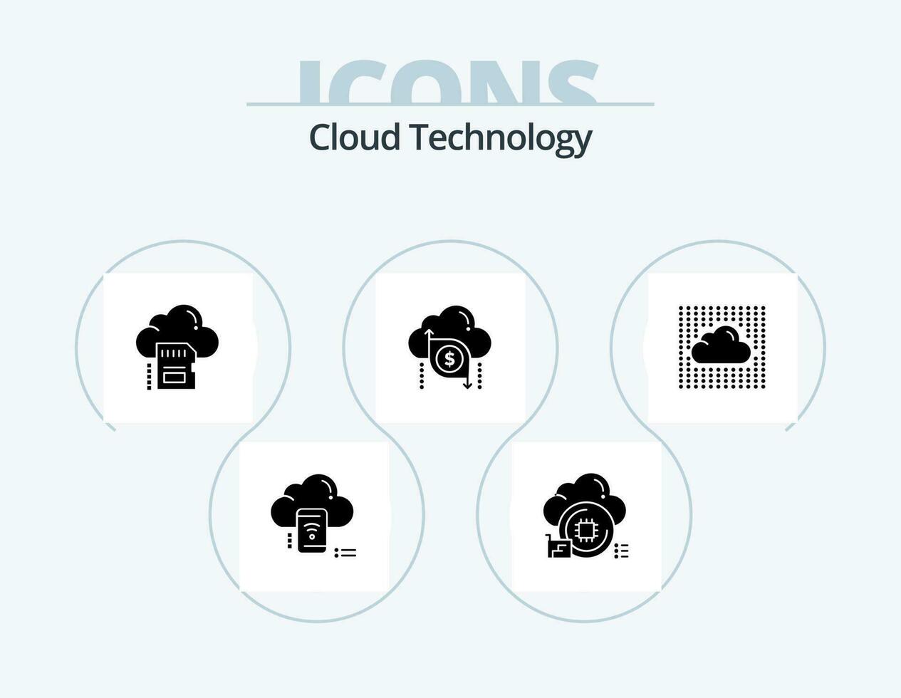 moln teknologi glyf ikon packa 5 ikon design. pil. data. data. moln. moln vektor